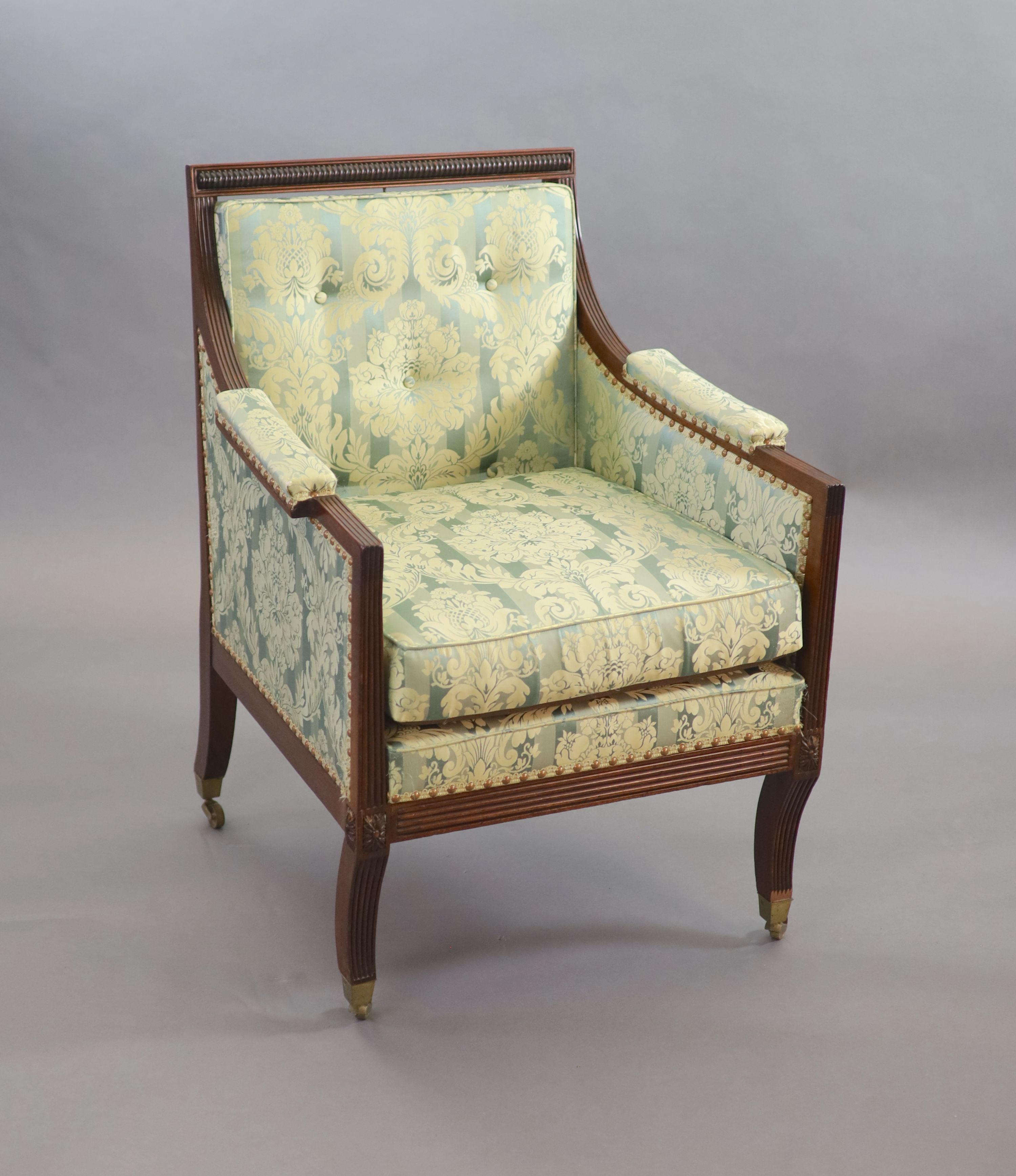 A Regency mahogany library armchair, W.68cm H.92cm D.72cm